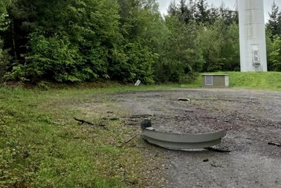 Fallen wind turbine gap covers in German forest.
