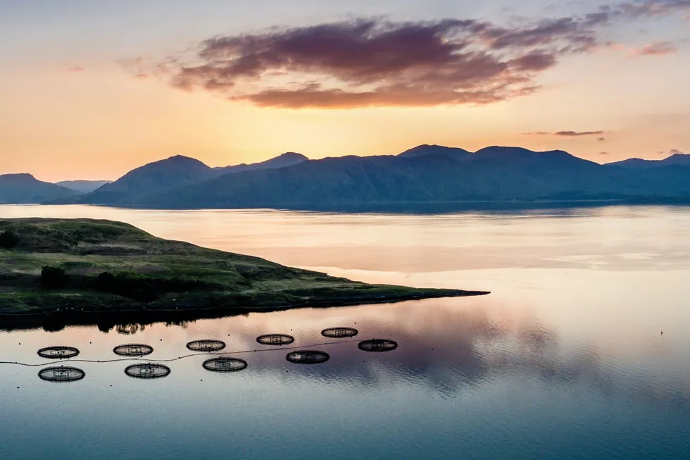 Salmon farm near Shuna Island and Arnamurchan in Scotland.
