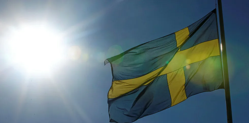 STOCKHOLM, SWEDEN - MARCH 16: . The Swedish flag flies at half mast during the funeral of Princess Lilian Of Sweden on March 16, 2013 in Stockholm, Sweden. (Photo by Ragnar Singsaas/Getty Images) . Sweden.