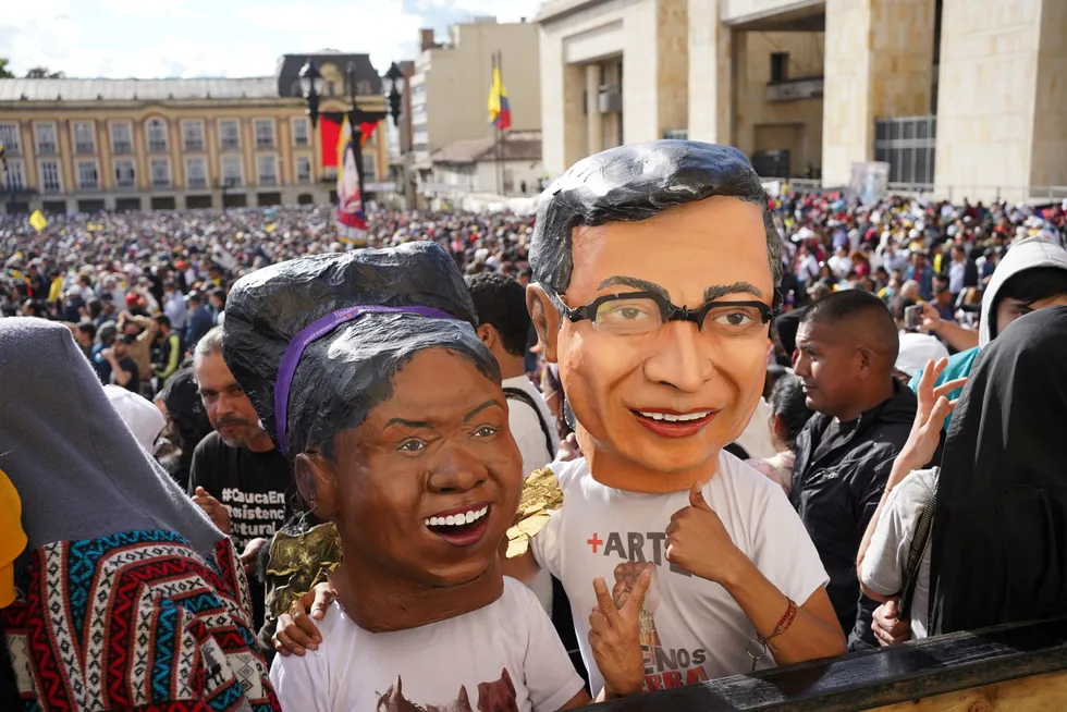 Celebrations: supporters at the signing-in ceremony for Colombia’s President Gustavo Petro and Vice President Francia Marquez
