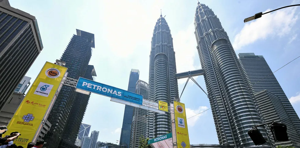 Cyclists ready at the starting grid near KLCC Twin Towers during Stage 1 of the 24th Le Tour de Langkawi 2019.