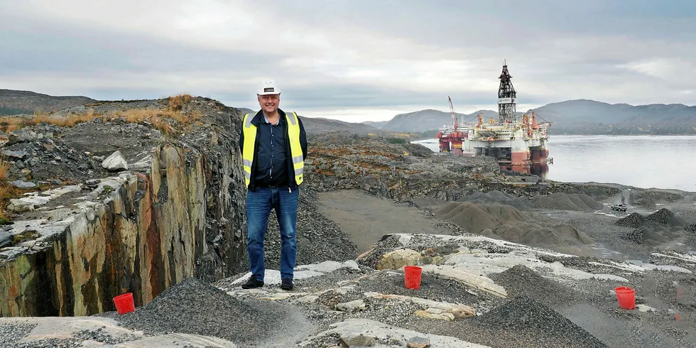Stein-Inge Larsen, chairman of the board at Sande Aqua on the site where the salmon facility will be built.