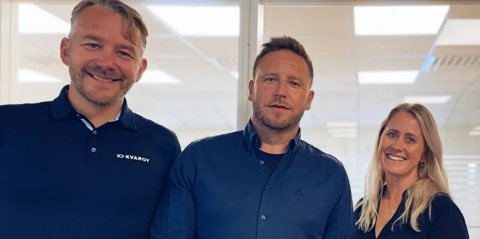 Chairman 1814 Salmon, Alf-Gøran Knutsen (left), revealed plans for a salmon filleting plant in Eidsvoll, Norway. Ove Kristian Kjellbakk of Fram Seafood and Ingri Sivertsen of the investment company Nyhamn AS are partners in 1814.