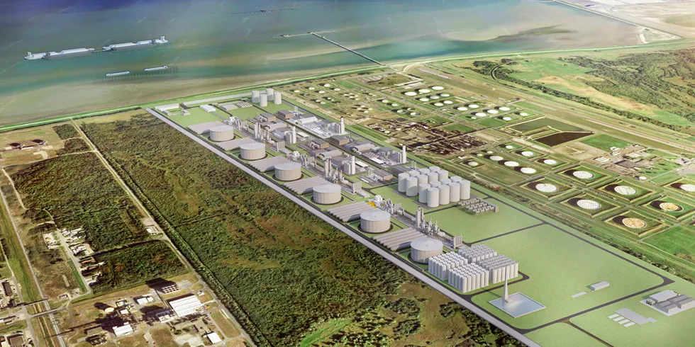 A rendering of the proposed 'green gas' terminal at Wilhelmshaven, Germany.