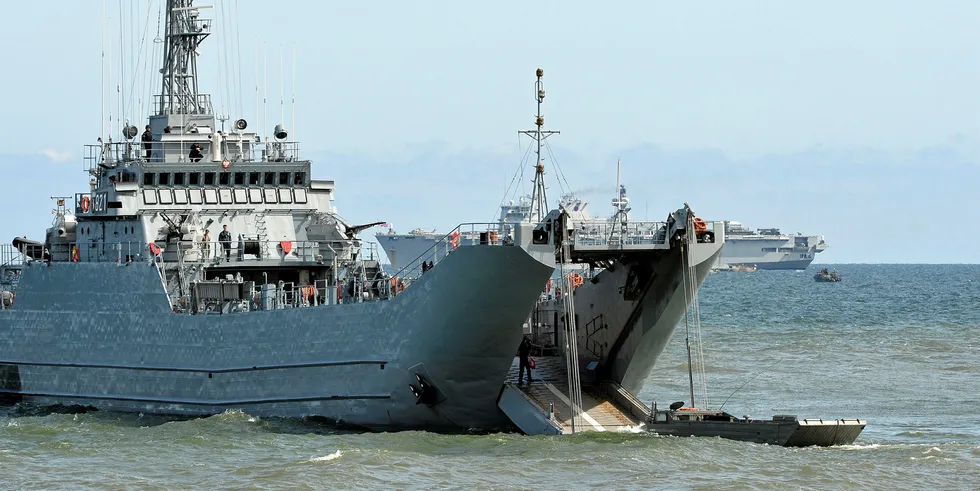 A Polish army amphibian during NATO military sea exercises