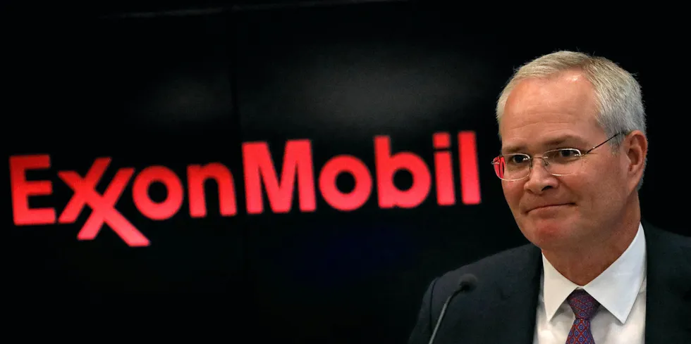 Darren Woods, Chairman & CEO of Exxon Mobil Corporation attends a news conference at the New York Stock Exchange (NYSE) in New York, U.S., March 1, 2017.