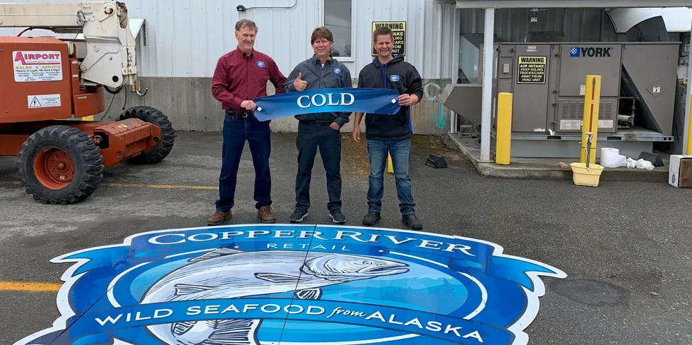 A Copper River Seafoods Cold Storage Facility. In photo from right to left, Joe O’Halloran, VP Operations, Scott Blake CEO/Founder, Billy Green, Operations and Sales Manager.