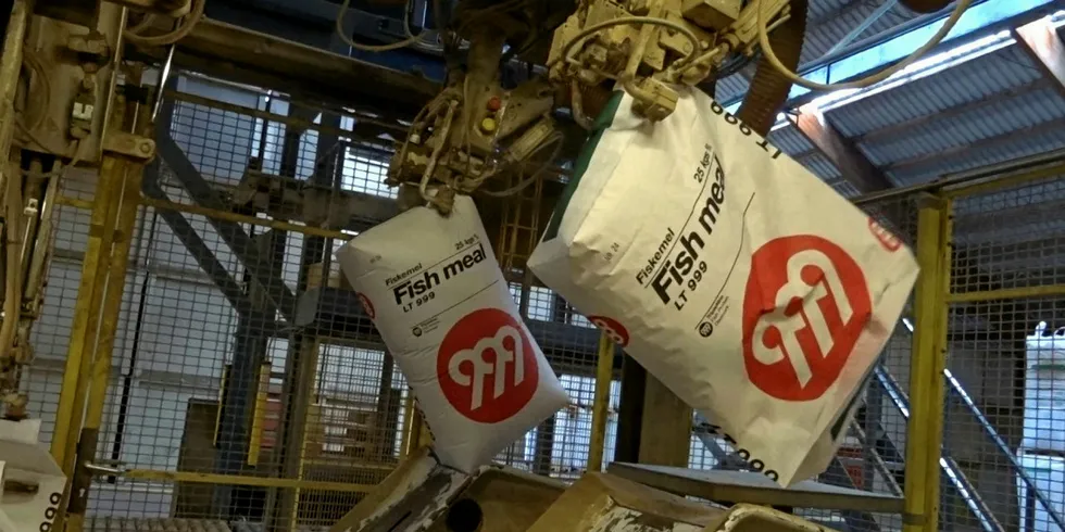 Bagging fishmeal at Triplenine, Denmark.