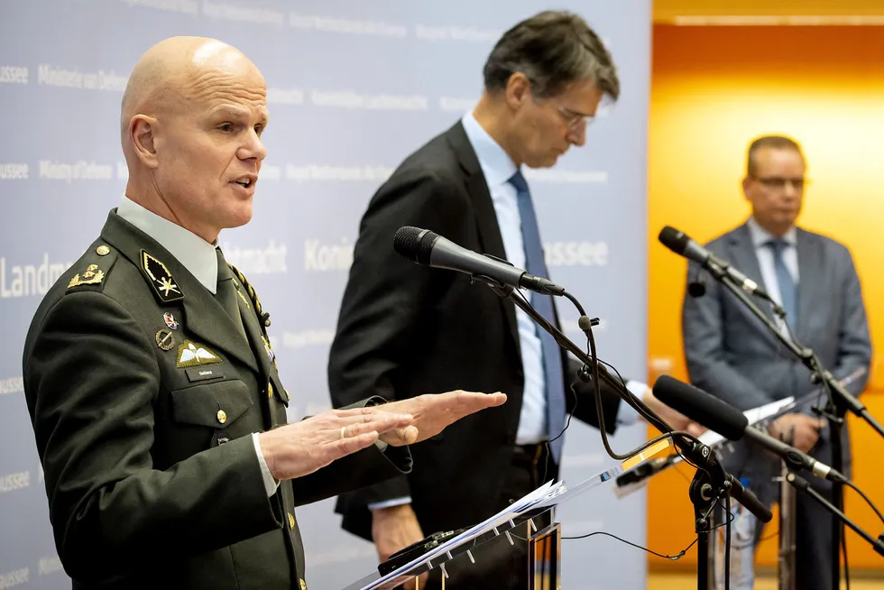 Security: MIVD director Major General Jan Swillens (left), delivers a statement during a press briefing on the Ukraine conflict this week.