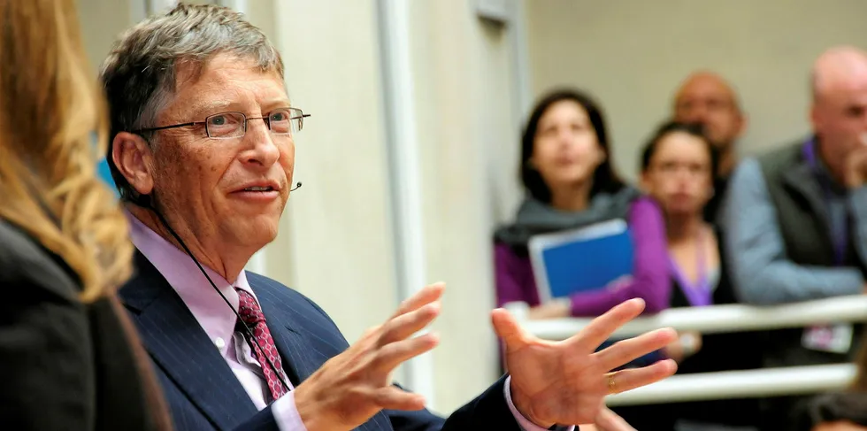 Bill Gates speaking to staff at the UK's Department for International Development, London.