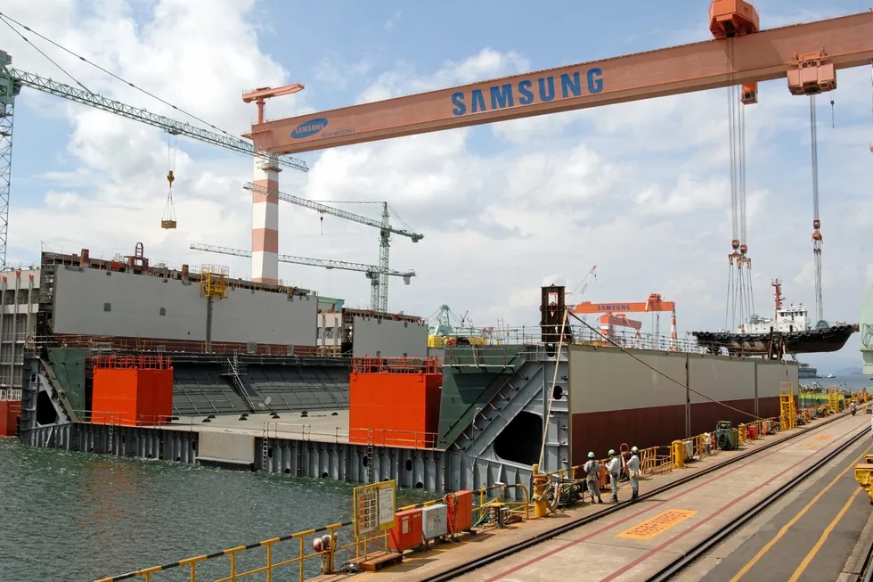 An LNG carrier under construction at Samsung Heavy Industries' Geoje Island yard in South Korea.