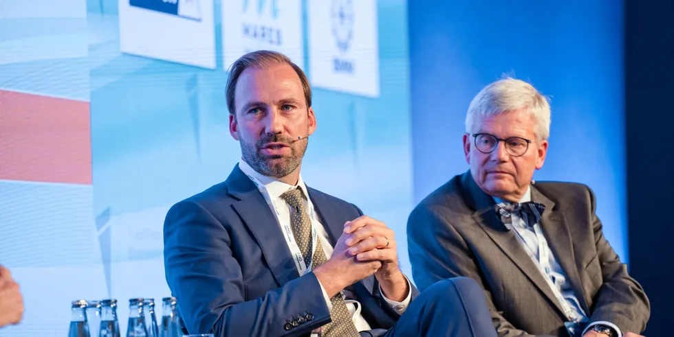 MPC Container Ships’ Constantin Baack (left) and Atlantic Lloyd’s Ulrich Paulsdorff at the TradeWinds Shipowners Forum Germany on 8 September in Hamburg.