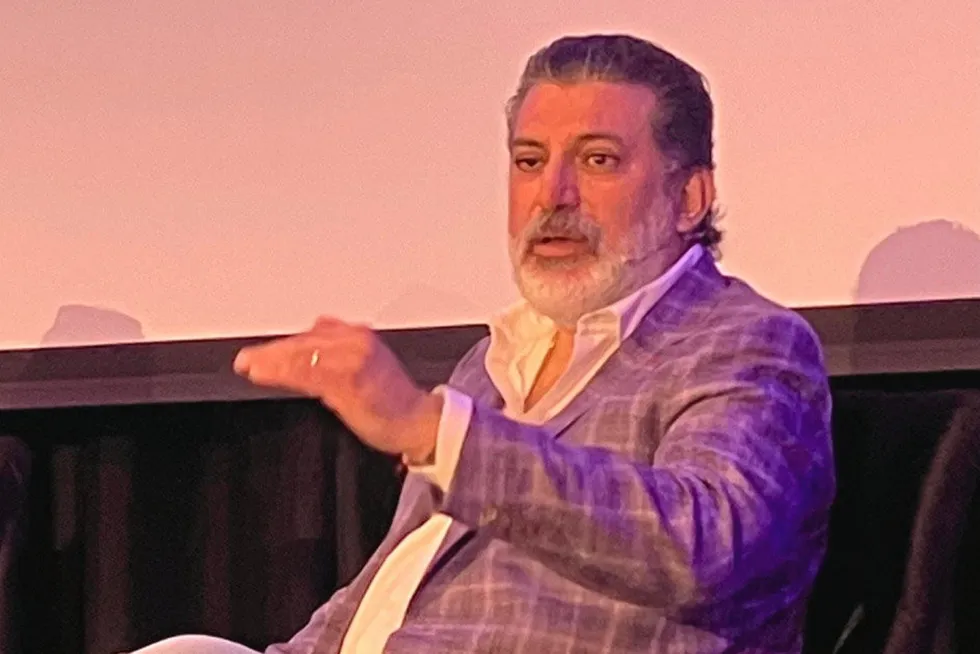 Sandro Coglitore, general manager of Ecuadorian shrimp producer Omarsa, speaks during the Global Shrimp Forum in Utrecht, the Netherlands.