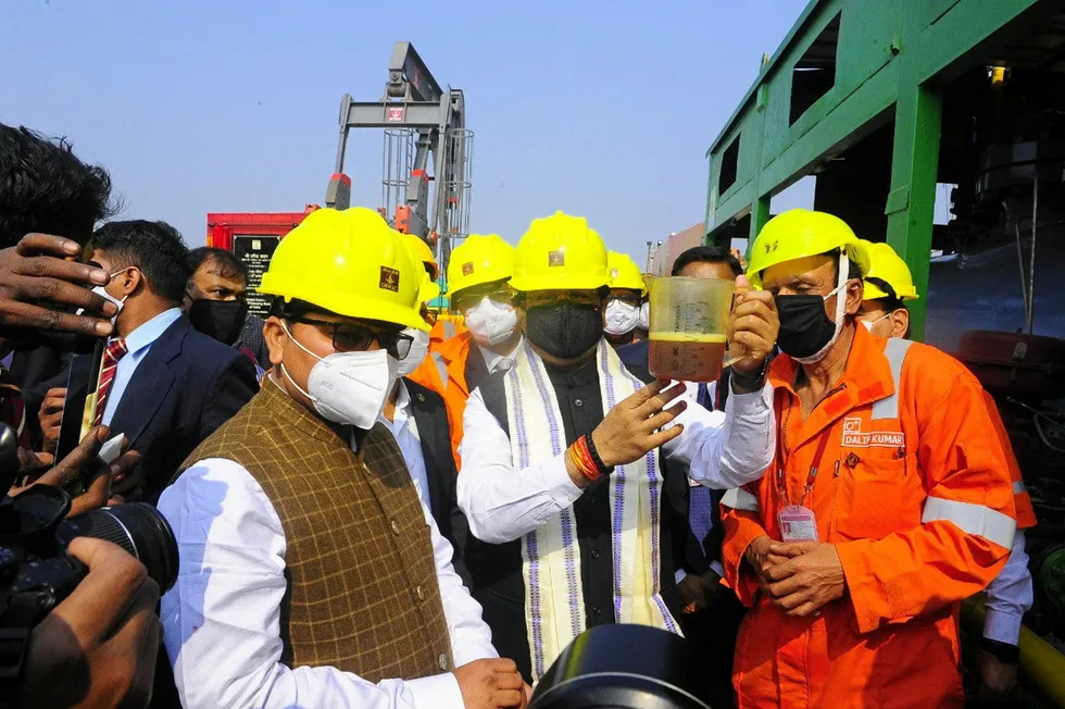 On stream: Indian Petroleum Minister Dharmendra Pradhan at the Ashokenagar oil and gas field