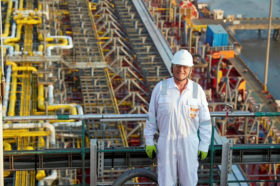 Beaming: SBM Offshore managing director for China and Singapore Bernard van Leggelo on the Liza Unity FPSO at SWS