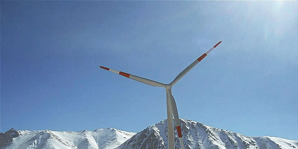 A wind turbine powering a mine in northern Argentina