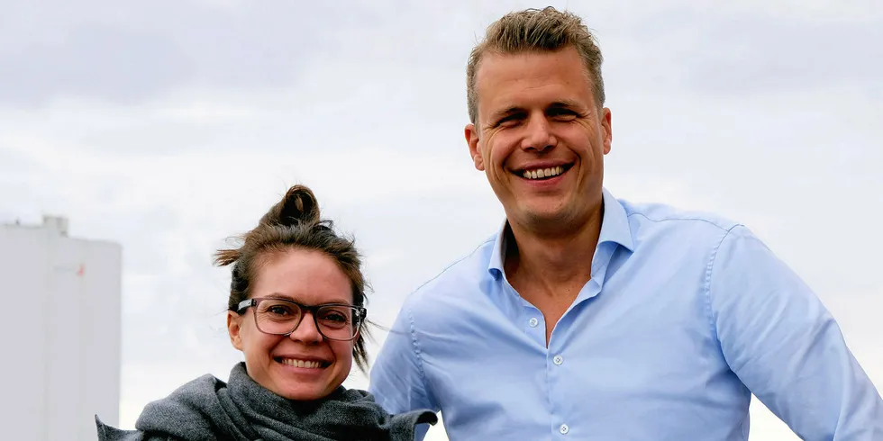 Robert van den Breemer Skretting's Procurement Director and Jenna Bowyer, Skretting category manager for novel ingredients.