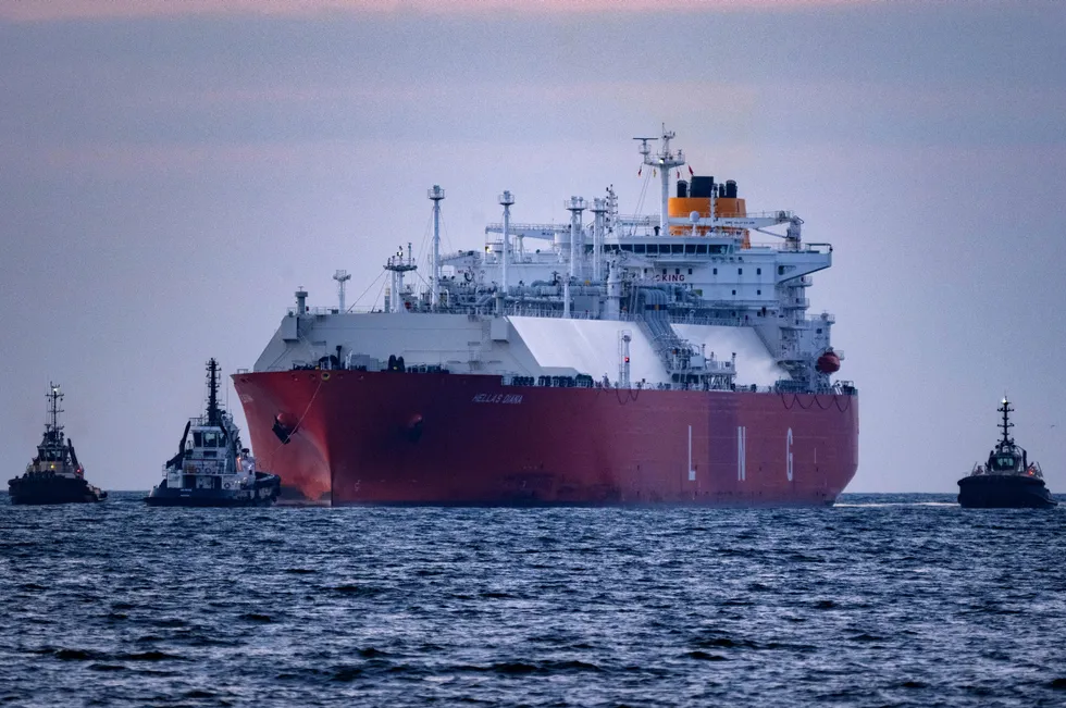 An LNG carrier transports a cargo to the Deutsche Ostsee terminalin Germany.
