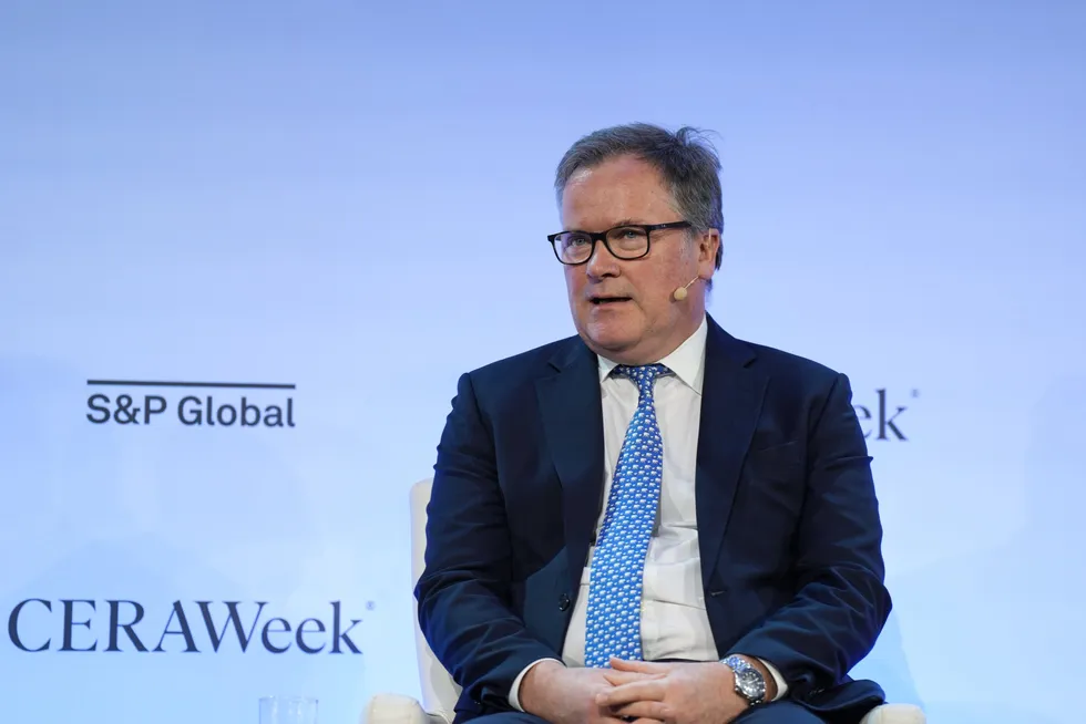 Vitol chief executive Russell Hardy speaks during a session at the CERAWeek by S&P Global energy conference in Houston, on 10 March.