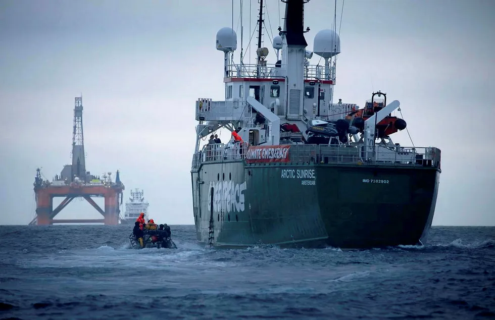 Greenpeace action in June: Arctic Sunrise follows the BP chartered Transocean Paul B Loyd Jr rig en route to the Vorlich field in the North Sea