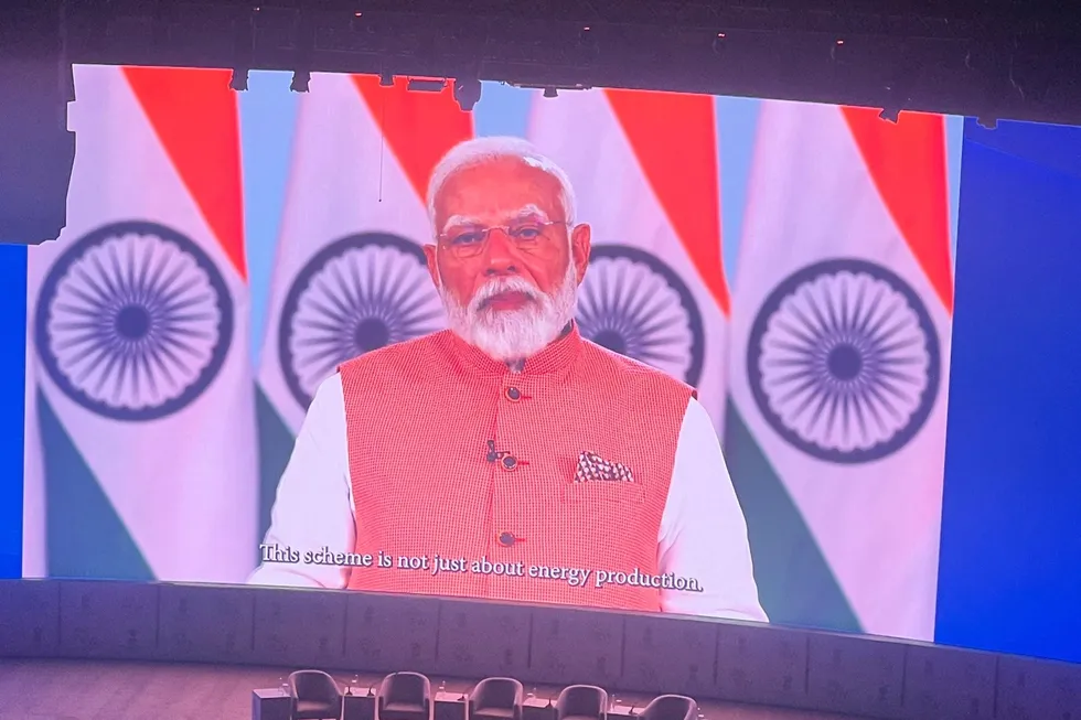 Indian Prime Minister, Narendra Modi, delivering the inaugural address via a video message at the India Energy Week (IEW) 2025 conference in New Delhi.