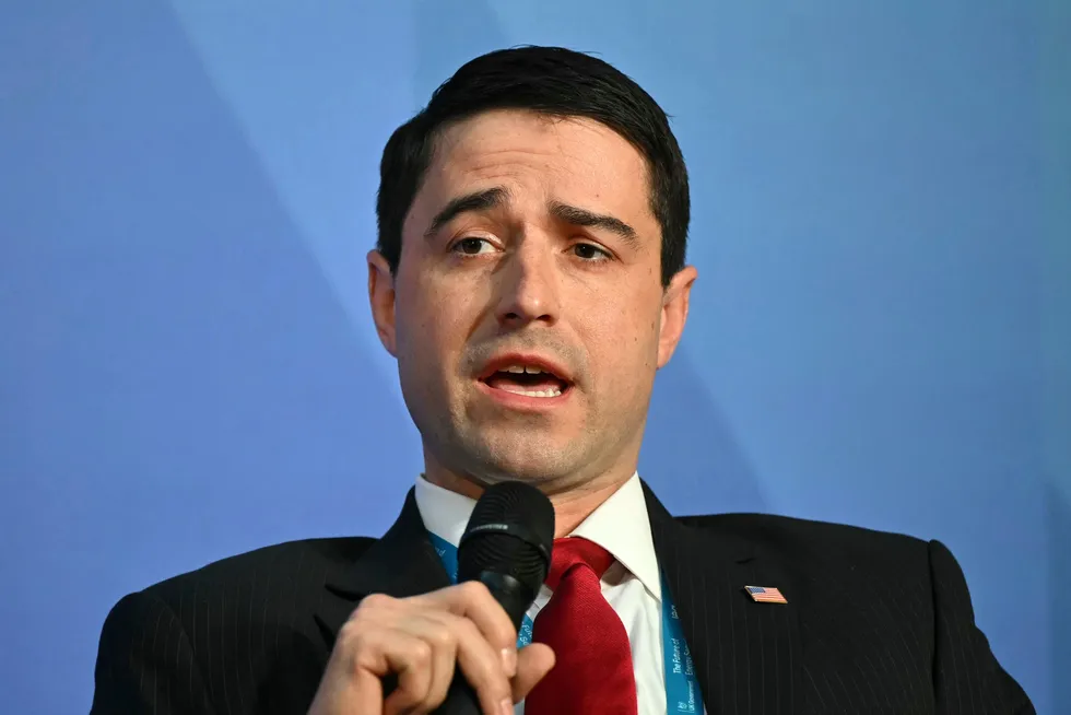 US Acting Assistant Secretary of Energy for International Affairs, Tommy Joyce attends a panel discussion at the International Summit on the Future of Energy Security at Lancaster House in London, on Thursday.