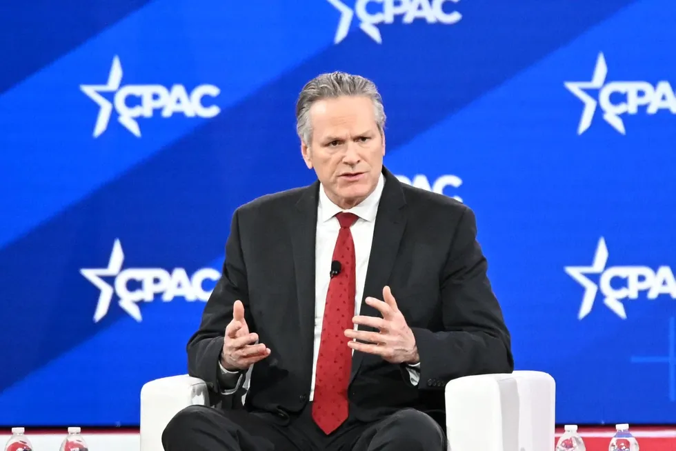 Alaska Governor Mike Dunleavy speaks during the annual Conservative Political Action Conference (CPAC) at the Gaylord National Resort & Convention Center at National Harbor in Oxon Hill, Maryland, on 21 February 2025.