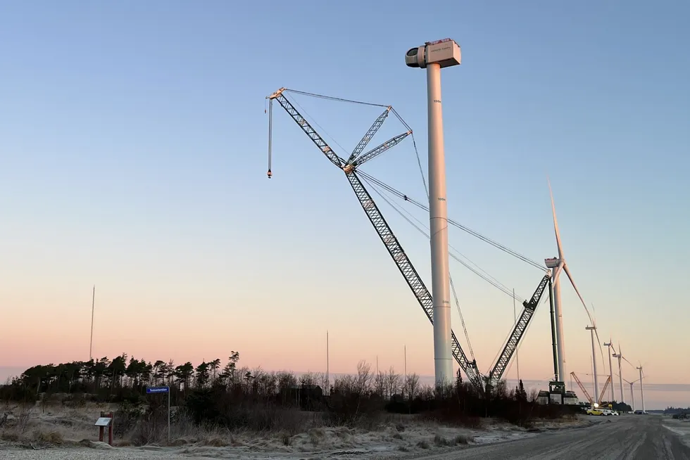 Siemens Gamesa’s SG DD-276 prototype turbine under construction at the Østerild test centre in northern Denmark.