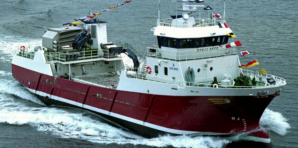 Ronja Skye, as it looked when it was handed over from Aas Mek. The boat is now owned by Ocean Farm Services and bears the name "Ocean Aquila".