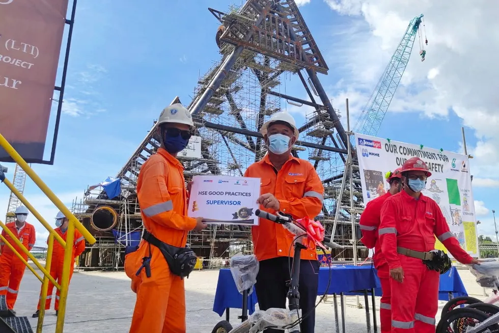Kasawari phase one: OceanMight workers at its Kucing, Malaysia yard.