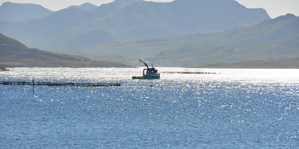 An AQS service boat in the Norwegian Malangsfjorden.