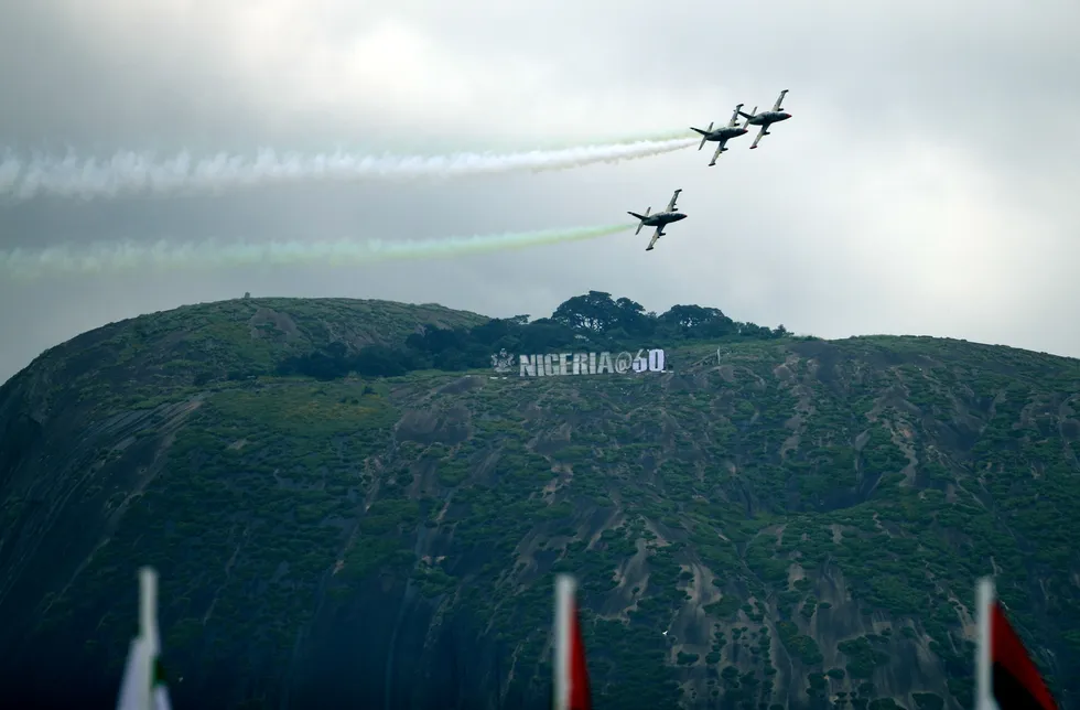 Fly past: Nigerian air force planes pass over Aso Rock in Abuja, Nigeria - home of Oriental Energy Resources - during the country’s 60th Independence celebration in 2020
