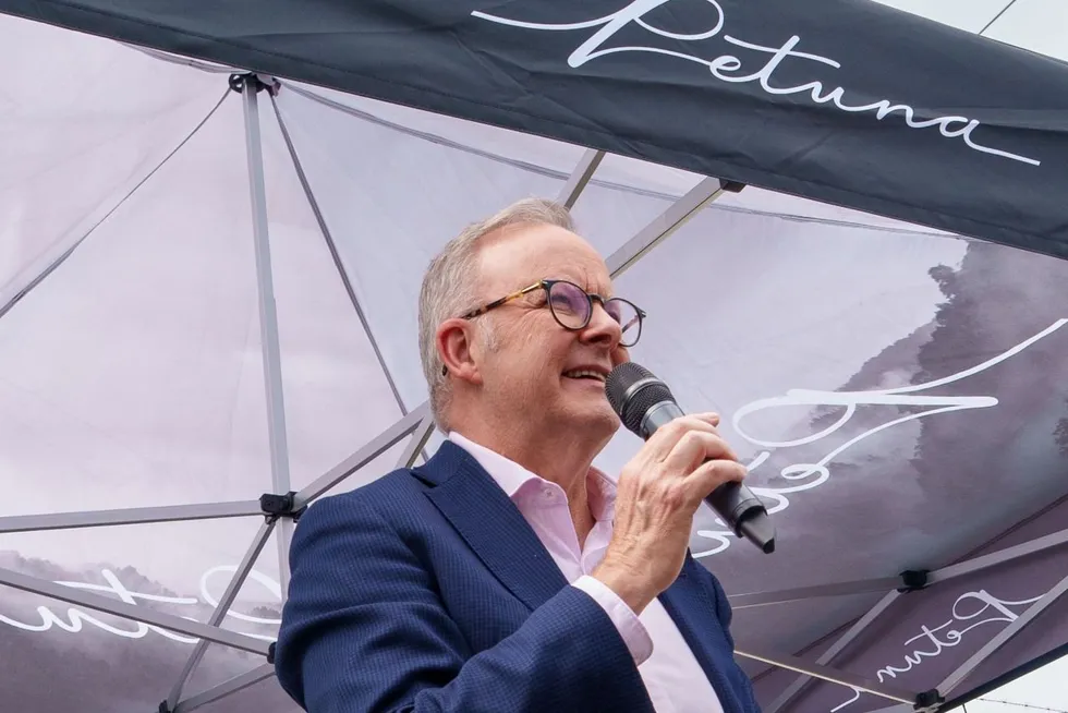 Australian Prime Minister Anthony Albanese at salmon farmer Petuna's Devonport factory.