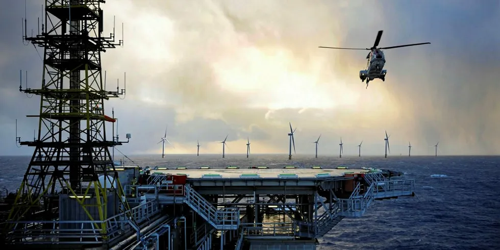A rendering of the Snorre and Gullfaks fields with a floating wind array.