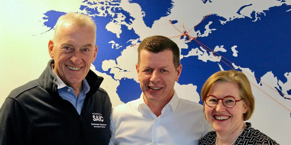 (Left to right) SAIC Chair David Gregory, Scottish Sea Farms MD Jim Gallagher and SAIC CEO Heather Jones.