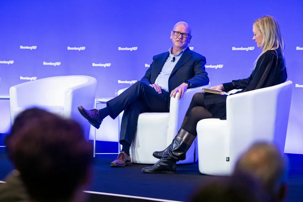 Thomas Östros, vice president of the European Investment Bank, speaking at the BloombergNEF summit in London.