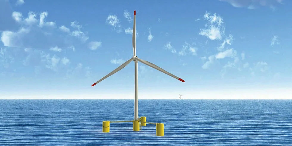 A rendering of the University of Maine's VolturnUS floating wind turbine