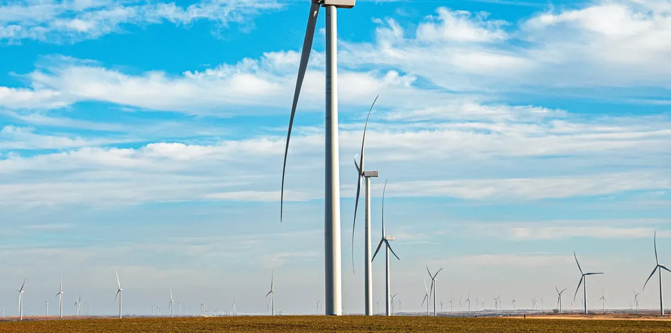 Turbines on the the 1GW Traverse wind complex in the US state of Oklahoma