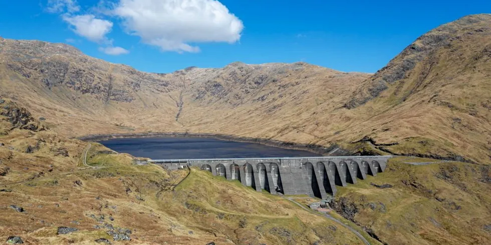 The Scottish hydropower plant is in the side of a mountain.