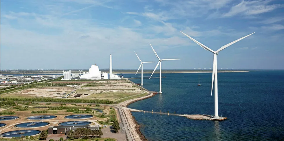 CGI of Orsted's H2RES offshore-wind-to-hydrogen project at its Avedøre power plant outside Copenhagen.