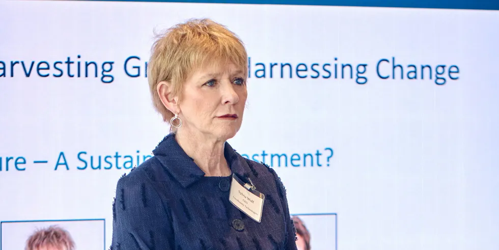 Sylvia Wulf, CEO of AquaBounty, is overseeing the sale of its Indiana farm.