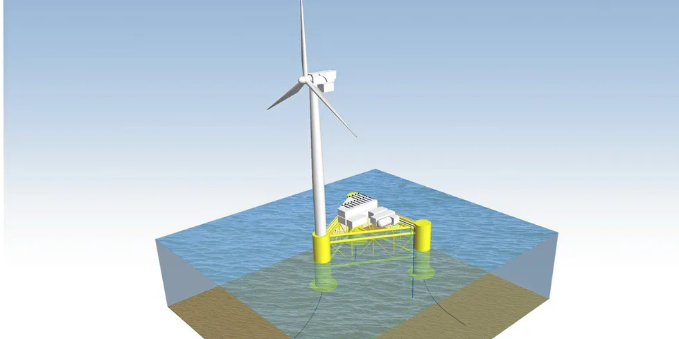 CGI of Dolphyn hydrogen technology fitted to floating wind turbine