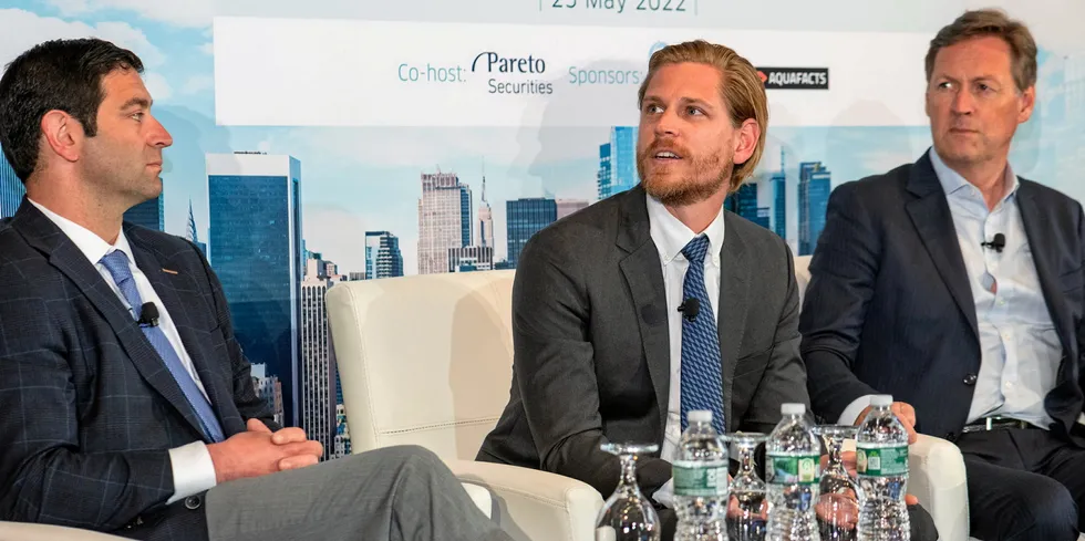 Left to right: Larry Feinberg, CEO at KnipBio, Allan Leblanc VP of aquaculture Calysta and Petter M Johannessen, director general at IFFO, the Marine Ingredients Organisation.