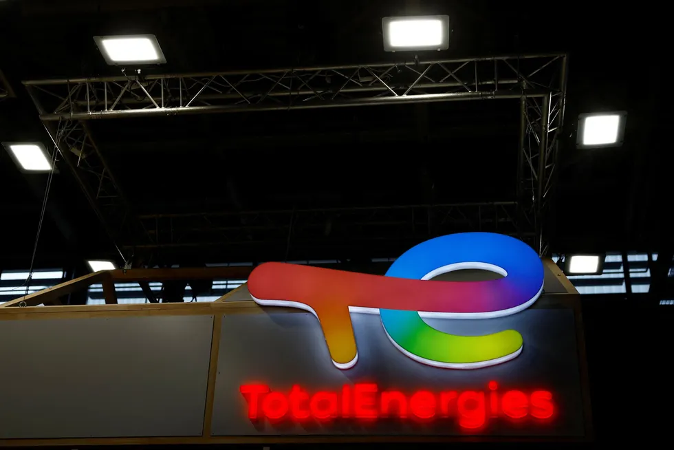 A TotalEnergies logo is seen on the eve of the opening of the 2025 Paris International Agriculture Fair in February 2025.