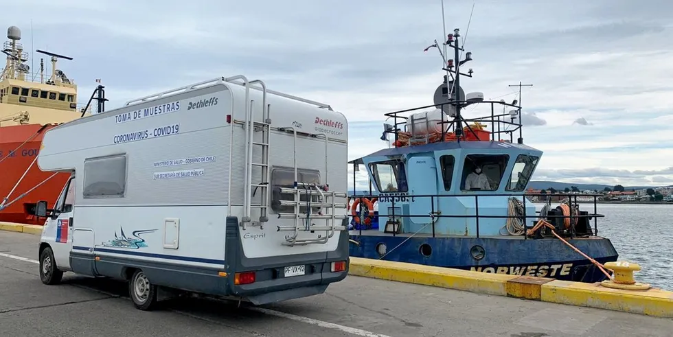 Workers disembarked at the Punta Arenas dock to be referred to health residences and carry out PCR.
