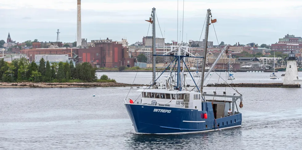 Scalloper Intrepid leaving New Bedford. This season is slated to bring in a lower catch than in 2020.