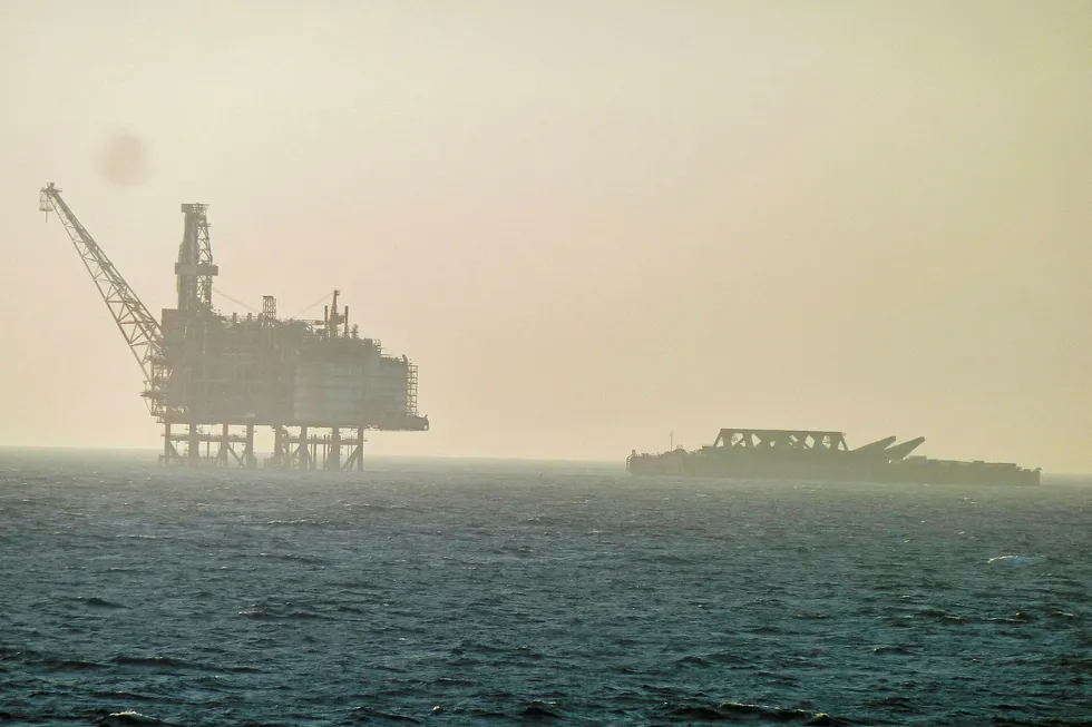 The Shwe platform after the installation of the topsides atop the jacket