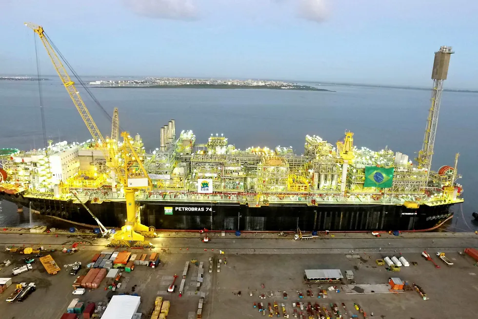 Efficient: Petrobras P-74 FPSO shortly before leaving EBR shipyard in Sao Jose do Norte, Brazil