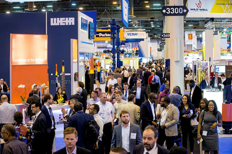 Better times: opening day on the exhibition floor at OTC 2018 in Houston