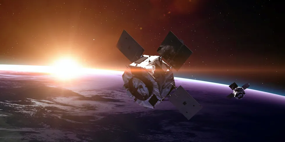 Space satellite orbiting the earth.